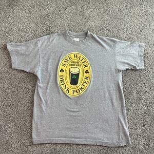 VINTAGE Irish Drought Shirt Mens Large Gray Save Water Drink Porter Casual